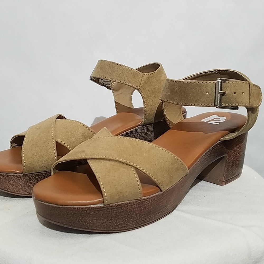 Women's Tan Suede Platform Sandals with Ankle Strap